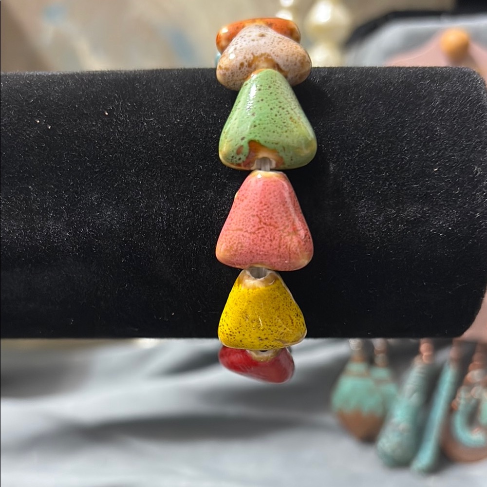 Multi Colored Triangle Stone Stretchy Bracelet - image 1